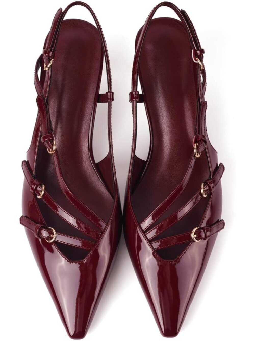 Women's Burgundy Low Slingback Kitten Pointed Closed Pumps Low Heels Shoes